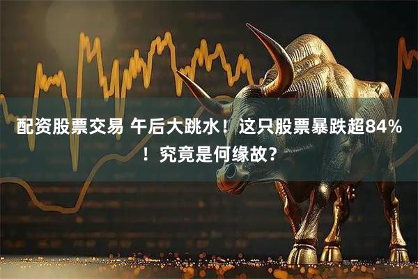 配资股票交易 午后大跳水！这只股票暴跌超84%！究竟是何缘故？